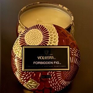 Voluspa Forbidden Fig Candle 4 oz | Coconut Wax Decorative Embossed Tin Luxury